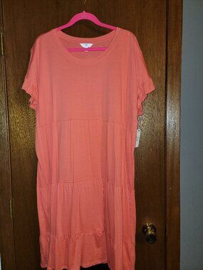 Time & Tru Tiered Flutter Dress XXL 20 ORANGE